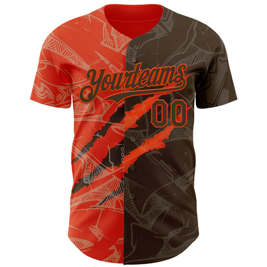 Custom Graffiti Pattern Brown-Orange 3D Scratch Authentic Baseball Jersey - Sky-Custom