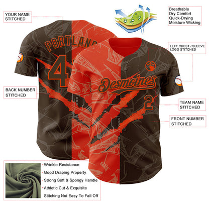 Custom Graffiti Pattern Brown-Orange 3D Scratch Authentic Baseball Jersey - Sky-Custom