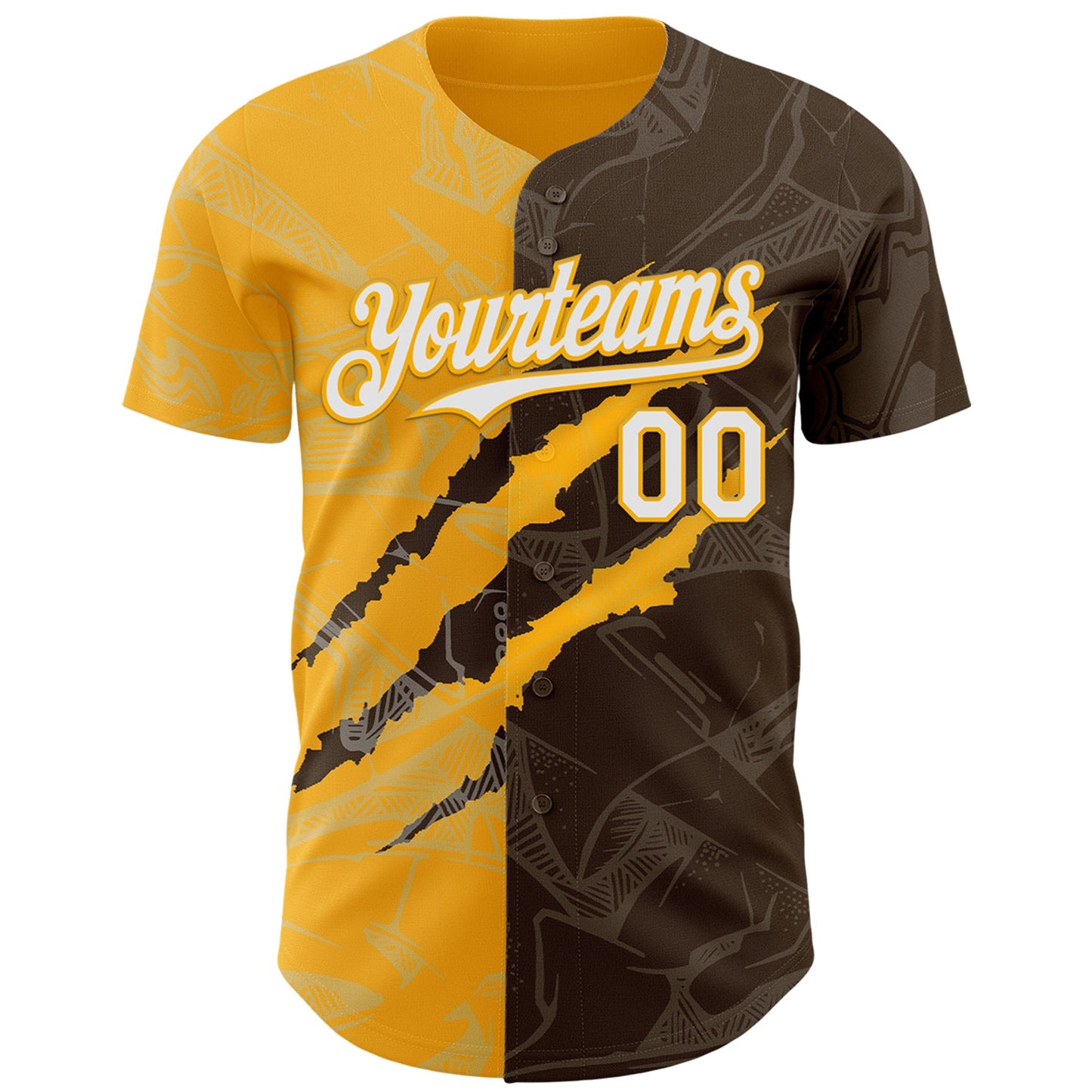 Custom Graffiti Pattern White Brown-Gold 3D Scratch Authentic Baseball Jersey - Sky-Custom
