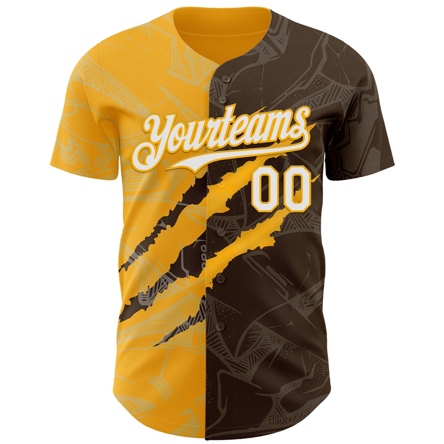 Custom Graffiti Pattern White Brown-Gold 3D Scratch Authentic Baseball Jersey - Sky-Custom