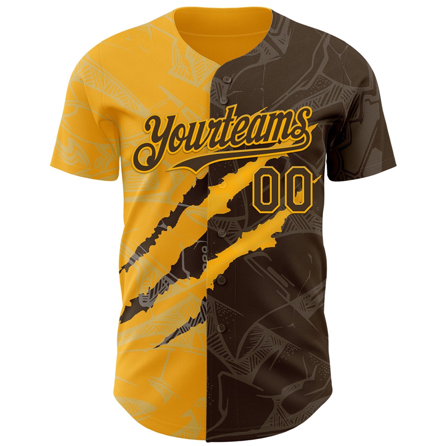 Custom Graffiti Pattern Brown-Gold 3D Scratch Authentic Baseball Jersey - Sky-Custom
