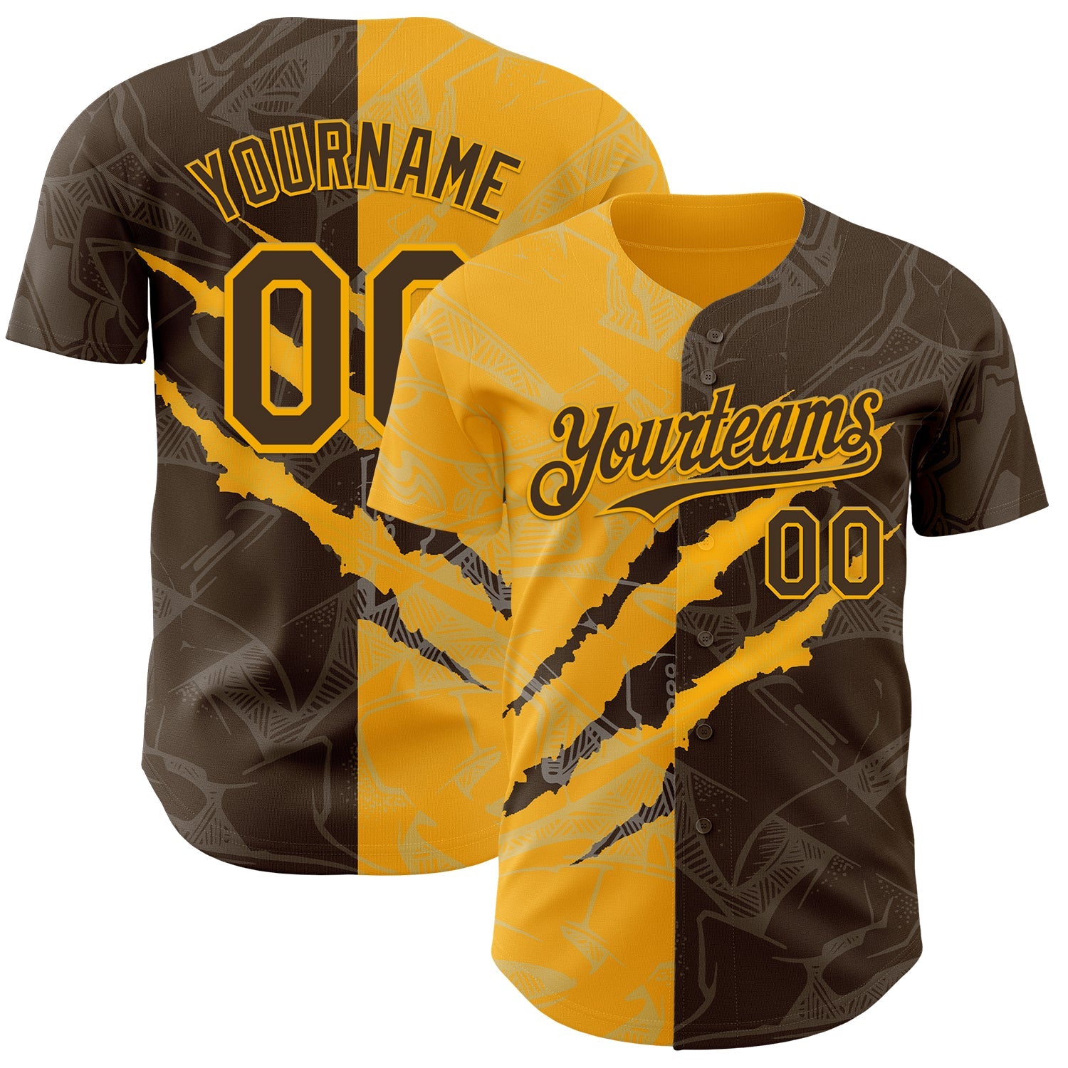 Custom Graffiti Pattern Brown-Gold 3D Scratch Authentic Baseball Jersey - Sky-Custom