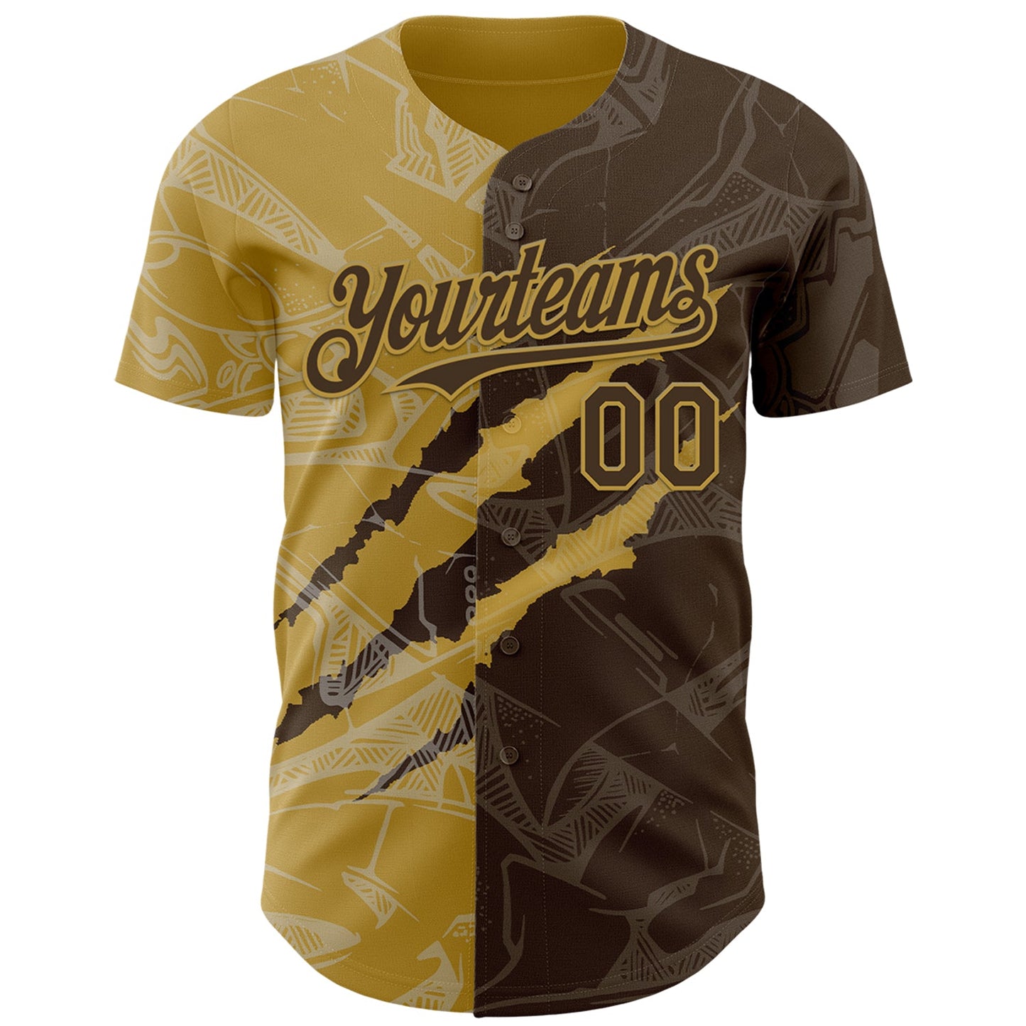 Custom Graffiti Pattern Brown-Old Gold 3D Scratch Authentic Baseball Jersey - Sky-Custom