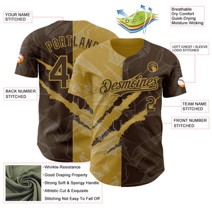 Custom Graffiti Pattern Brown-Old Gold 3D Scratch Authentic Baseball Jersey - Sky-Custom