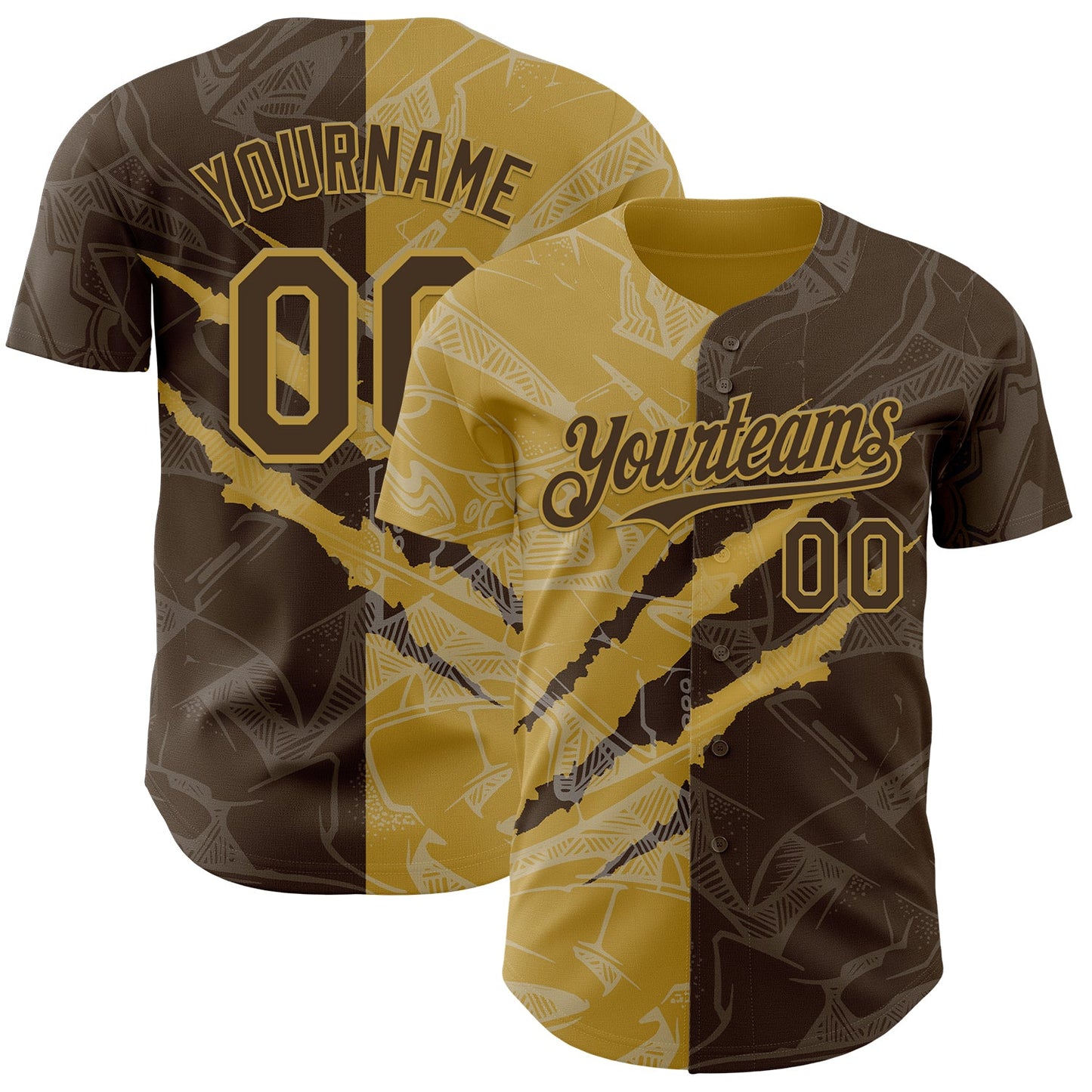 Custom Graffiti Pattern Brown-Old Gold 3D Scratch Authentic Baseball Jersey - Sky-Custom