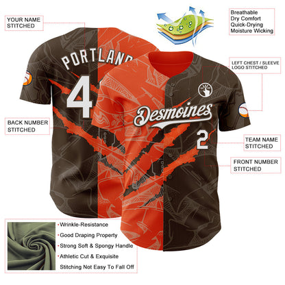Custom Graffiti Pattern White Brown-Orange 3D Scratch Authentic Baseball Jersey - Sky-Custom