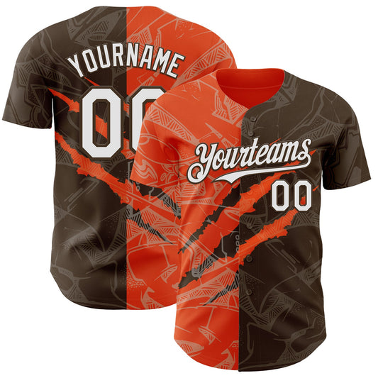 Custom Graffiti Pattern White Brown-Orange 3D Scratch Authentic Baseball Jersey - Sky-Custom