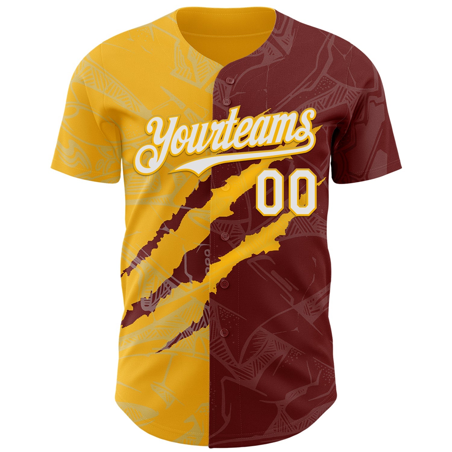 Custom Graffiti Pattern White Burgundy-Gold 3D Scratch Authentic Baseball Jersey - Sky-Custom