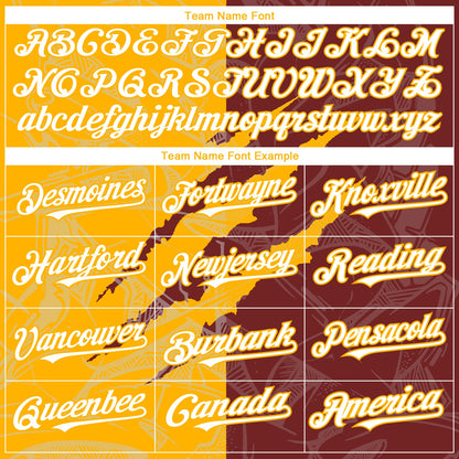 Custom Graffiti Pattern White Burgundy-Gold 3D Scratch Authentic Baseball Jersey - Sky-Custom