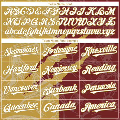 Custom Graffiti Pattern White Burgundy-Old Gold 3D Scratch Authentic Baseball Jersey - Sky-Custom