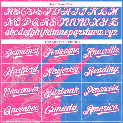 Custom Graffiti Pattern White Electric Blue-Pink 3D Scratch Authentic Baseball Jersey - Sky-Custom