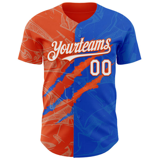 Custom Graffiti Pattern White Thunder Blue-Orange 3D Scratch Authentic Baseball Jersey - Sky-Custom