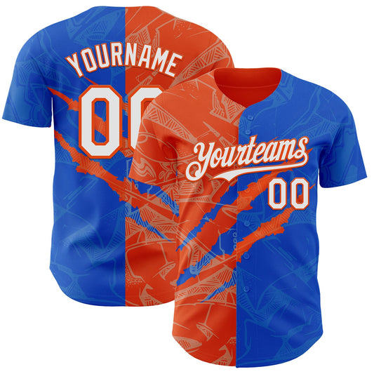 Custom Graffiti Pattern White Thunder Blue-Orange 3D Scratch Authentic Baseball Jersey - Sky-Custom