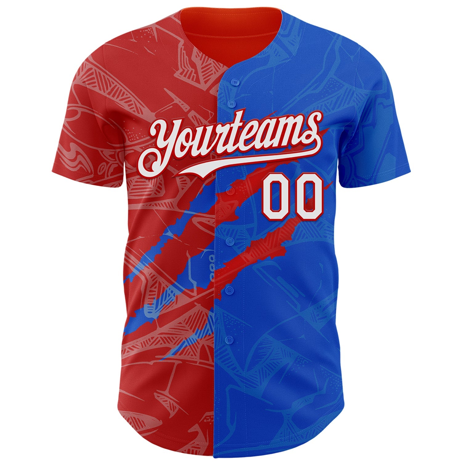 Custom Graffiti Pattern White Thunder Blue-Red 3D Scratch Authentic Baseball Jersey - Sky-Custom