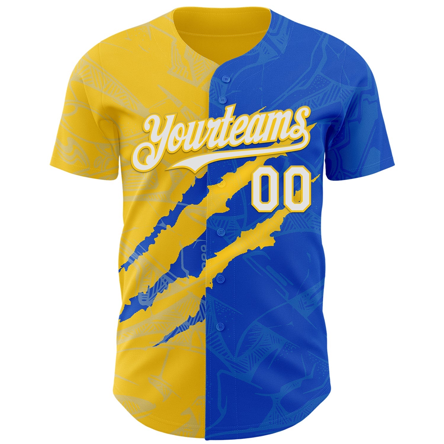 Custom Graffiti Pattern White Thunder Blue-Yellow 3D Scratch Authentic Baseball Jersey - Sky-Custom