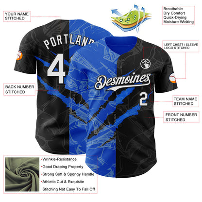 Custom Graffiti Pattern White Black-Thunder Blue 3D Scratch Authentic Baseball Jersey - Sky-Custom
