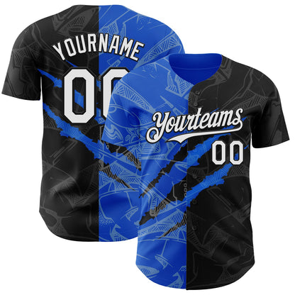 Custom Graffiti Pattern White Black-Thunder Blue 3D Scratch Authentic Baseball Jersey - Sky-Custom