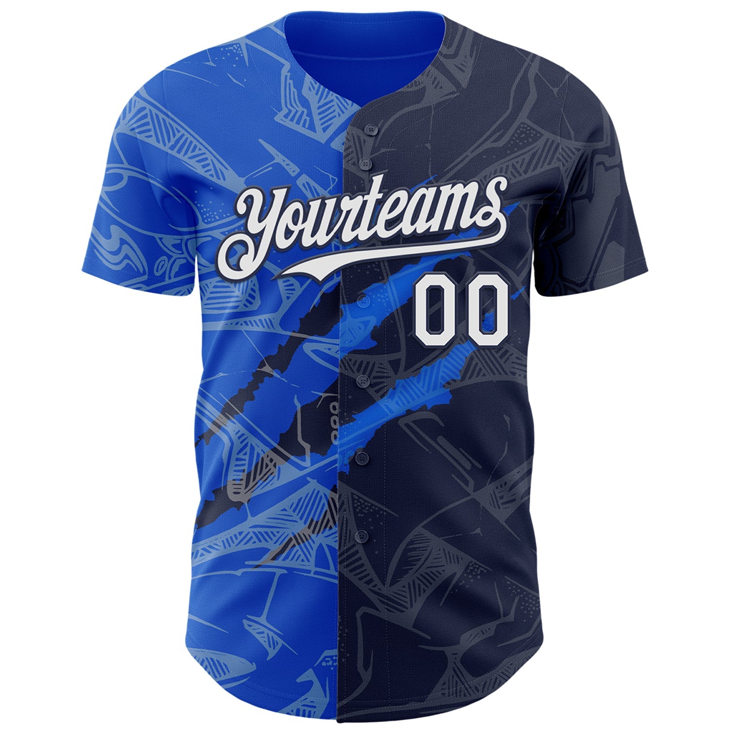 Custom Graffiti Pattern White Navy-Thunder Blue 3D Scratch Authentic Baseball Jersey - Sky-Custom