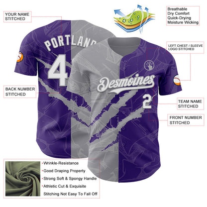 Custom Graffiti Pattern White Purple-Gray 3D Scratch Authentic Baseball Jersey - Sky-Custom