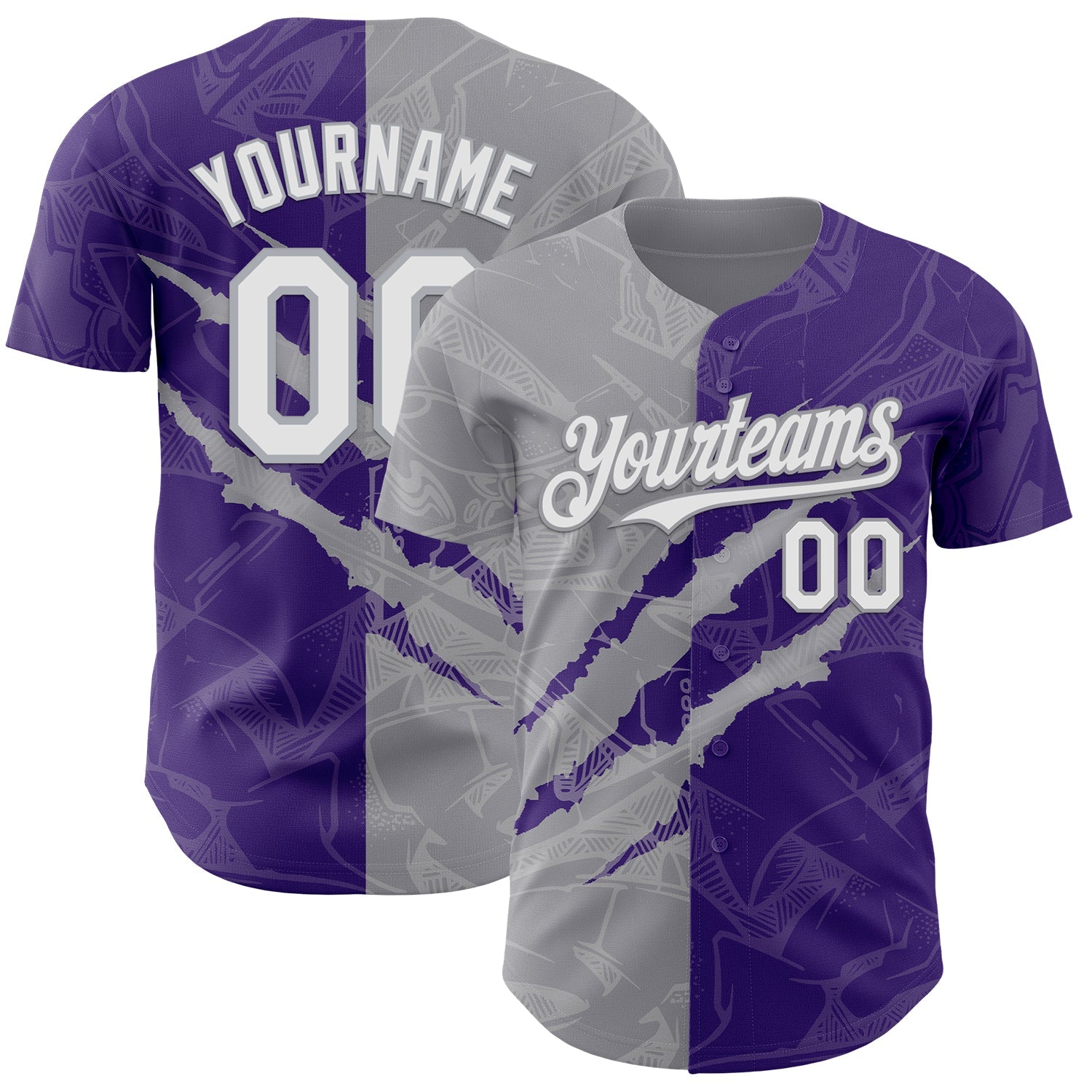 Custom Graffiti Pattern White Purple-Gray 3D Scratch Authentic Baseball Jersey - Sky-Custom