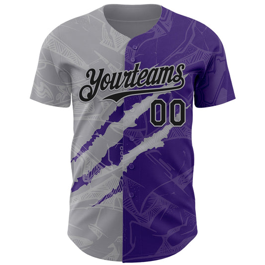 Custom Graffiti Pattern Black Purple-Gray 3D Scratch Authentic Baseball Jersey - Sky-Custom