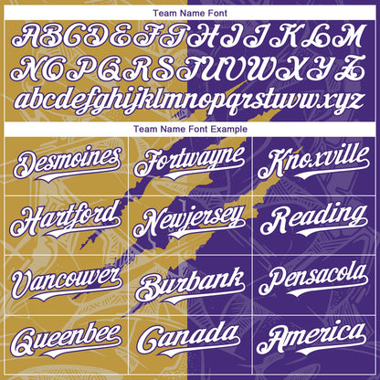 Custom Graffiti Pattern White Purple-Old Gold 3D Scratch Authentic Baseball Jersey - Sky-Custom