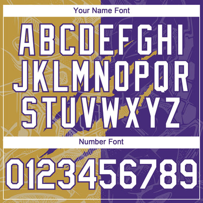 Custom Graffiti Pattern White Purple-Old Gold 3D Scratch Authentic Baseball Jersey - Sky-Custom