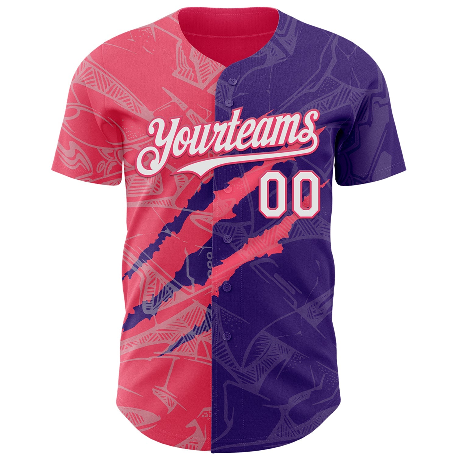 Custom Graffiti Pattern White Purple-Neon Pink 3D Scratch Authentic Baseball Jersey - Sky-Custom