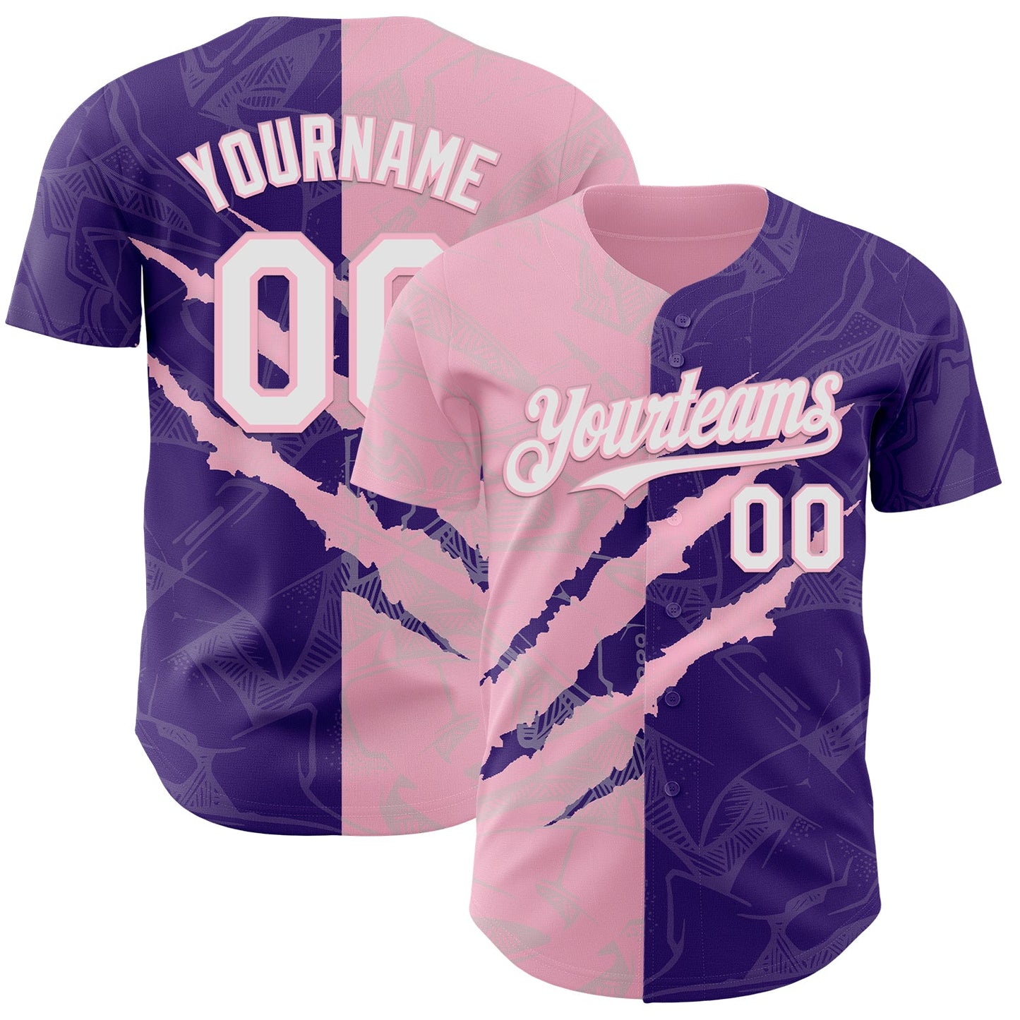 Custom Graffiti Pattern White Purple-Light Pink 3D Scratch Authentic Baseball Jersey - Sky-Custom