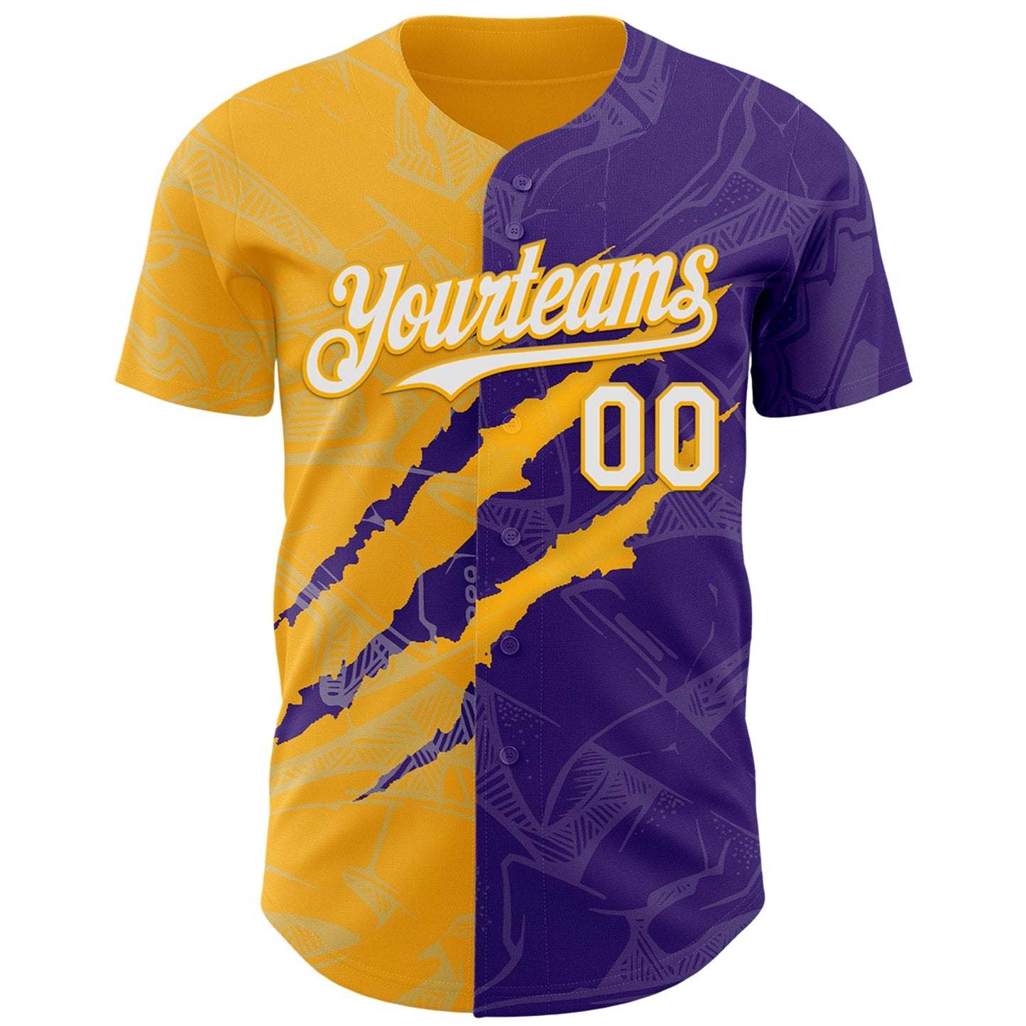 Custom Graffiti Pattern White Purple-Gold 3D Scratch Authentic Baseball Jersey - Sky-Custom