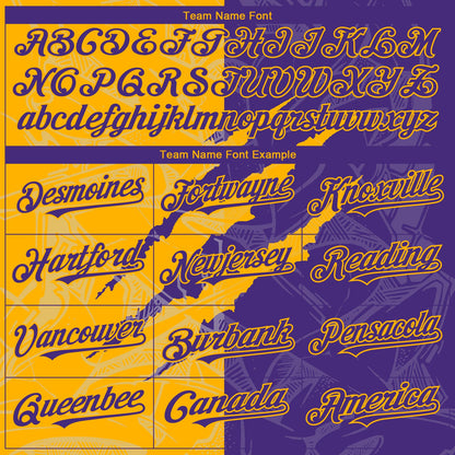 Custom Graffiti Pattern Purple-Gold 3D Scratch Authentic Baseball Jersey - Sky-Custom