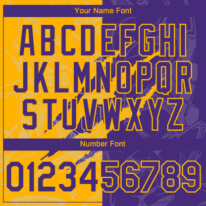 Custom Graffiti Pattern Purple-Gold 3D Scratch Authentic Baseball Jersey - Sky-Custom