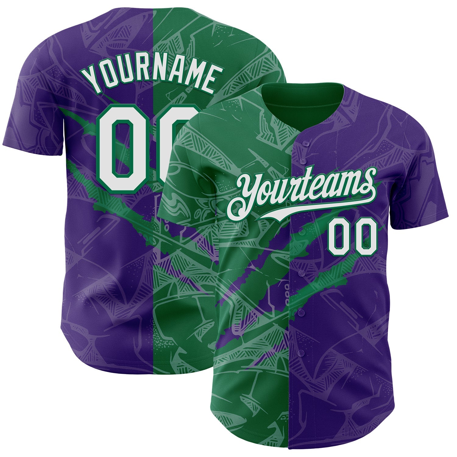 Custom Graffiti Pattern White Purple-Kelly Green 3D Scratch Authentic Baseball Jersey - Sky-Custom