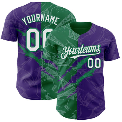 Custom Graffiti Pattern White Purple-Kelly Green 3D Scratch Authentic Baseball Jersey - Sky-Custom