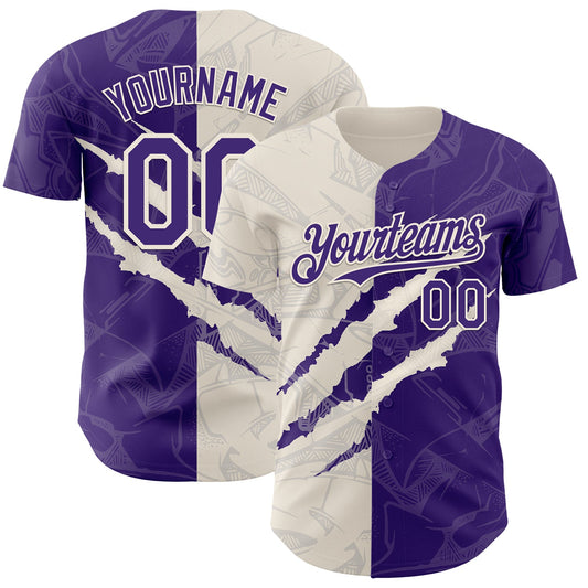 Custom Graffiti Pattern Purple-Cream 3D Scratch Authentic Baseball Jersey - Sky-Custom