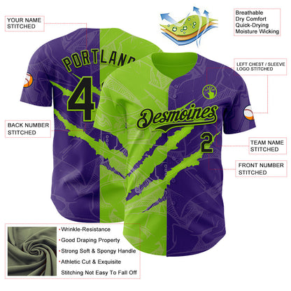 Custom Graffiti Pattern Black Purple-Neon Green 3D Scratch Authentic Baseball Jersey - Sky-Custom