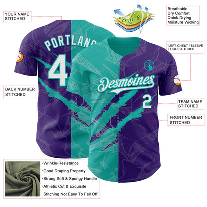 Custom Graffiti Pattern White Purple-Aqua 3D Scratch Authentic Baseball Jersey - Sky-Custom