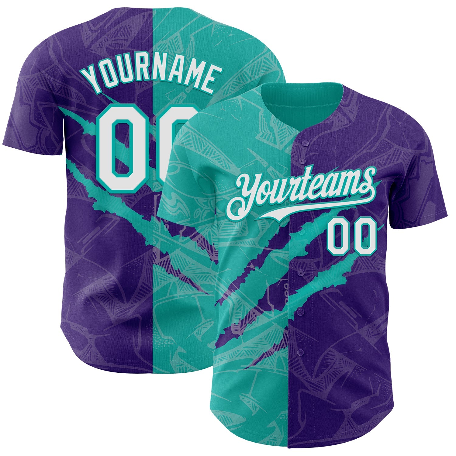 Custom Graffiti Pattern White Purple-Aqua 3D Scratch Authentic Baseball Jersey - Sky-Custom