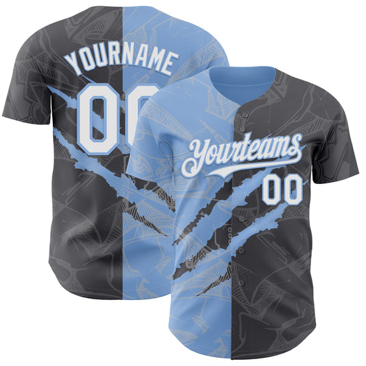 Custom Graffiti Pattern White Steel Gray-Light Blue 3D Scratch Authentic Baseball Jersey - Sky-Custom