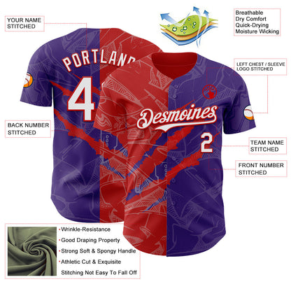 Custom Graffiti Pattern White Purple-Red 3D Scratch Authentic Baseball Jersey - Sky-Custom