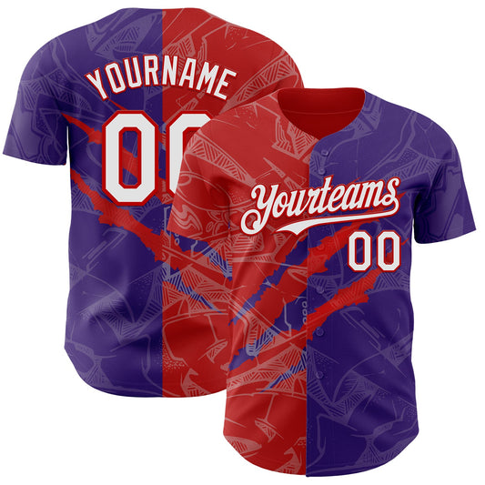 Custom Graffiti Pattern White Purple-Red 3D Scratch Authentic Baseball Jersey - Sky-Custom