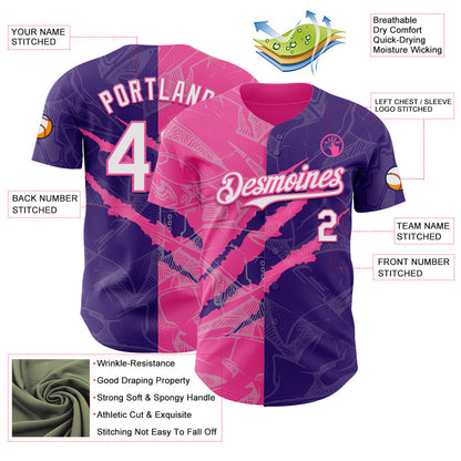 Custom Graffiti Pattern White Purple-Pink 3D Scratch Authentic Baseball Jersey - Sky-Custom