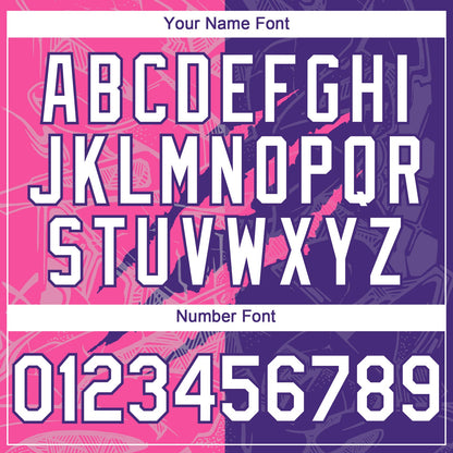 Custom Graffiti Pattern White Purple-Pink 3D Scratch Authentic Baseball Jersey - Sky-Custom