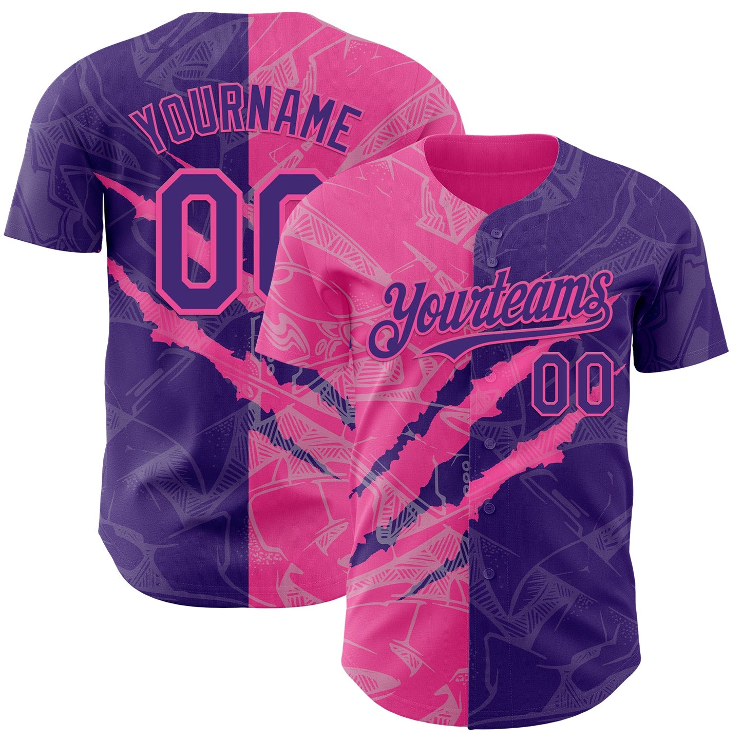 Custom Graffiti Pattern Purple-Pink 3D Scratch Authentic Baseball Jersey - Sky-Custom