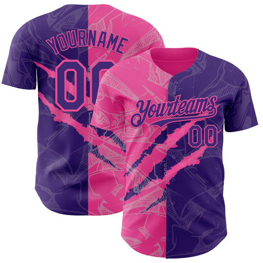 Custom Graffiti Pattern Purple-Pink 3D Scratch Authentic Baseball Jersey - Sky-Custom