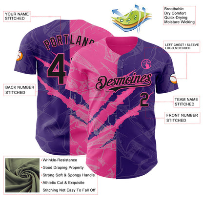 Custom Graffiti Pattern Black Purple-Pink 3D Scratch Authentic Baseball Jersey - Sky-Custom