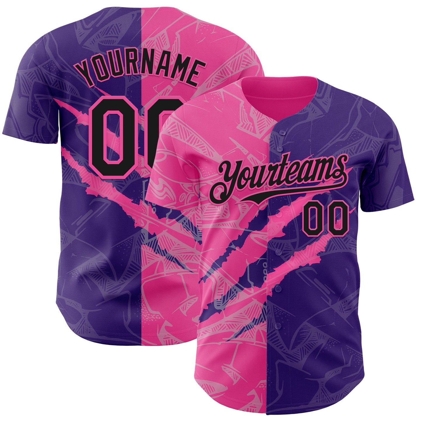 Custom Graffiti Pattern Black Purple-Pink 3D Scratch Authentic Baseball Jersey - Sky-Custom