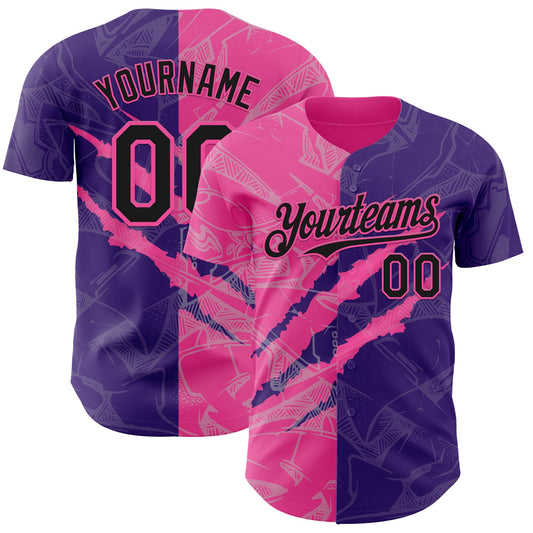 Custom Graffiti Pattern Black Purple-Pink 3D Scratch Authentic Baseball Jersey - Sky-Custom