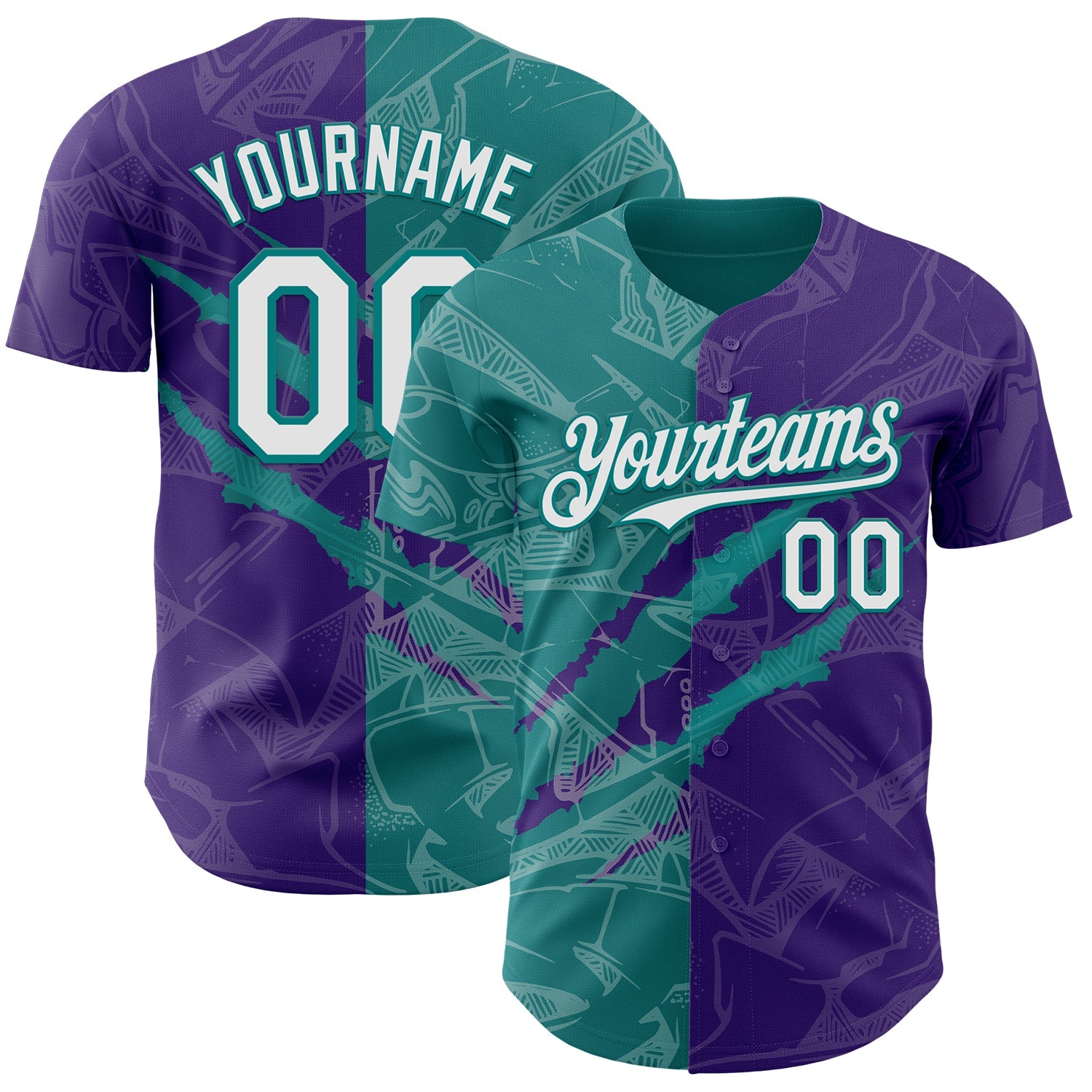 Custom Graffiti Pattern White Purple-Teal 3D Scratch Authentic Baseball Jersey - Sky-Custom