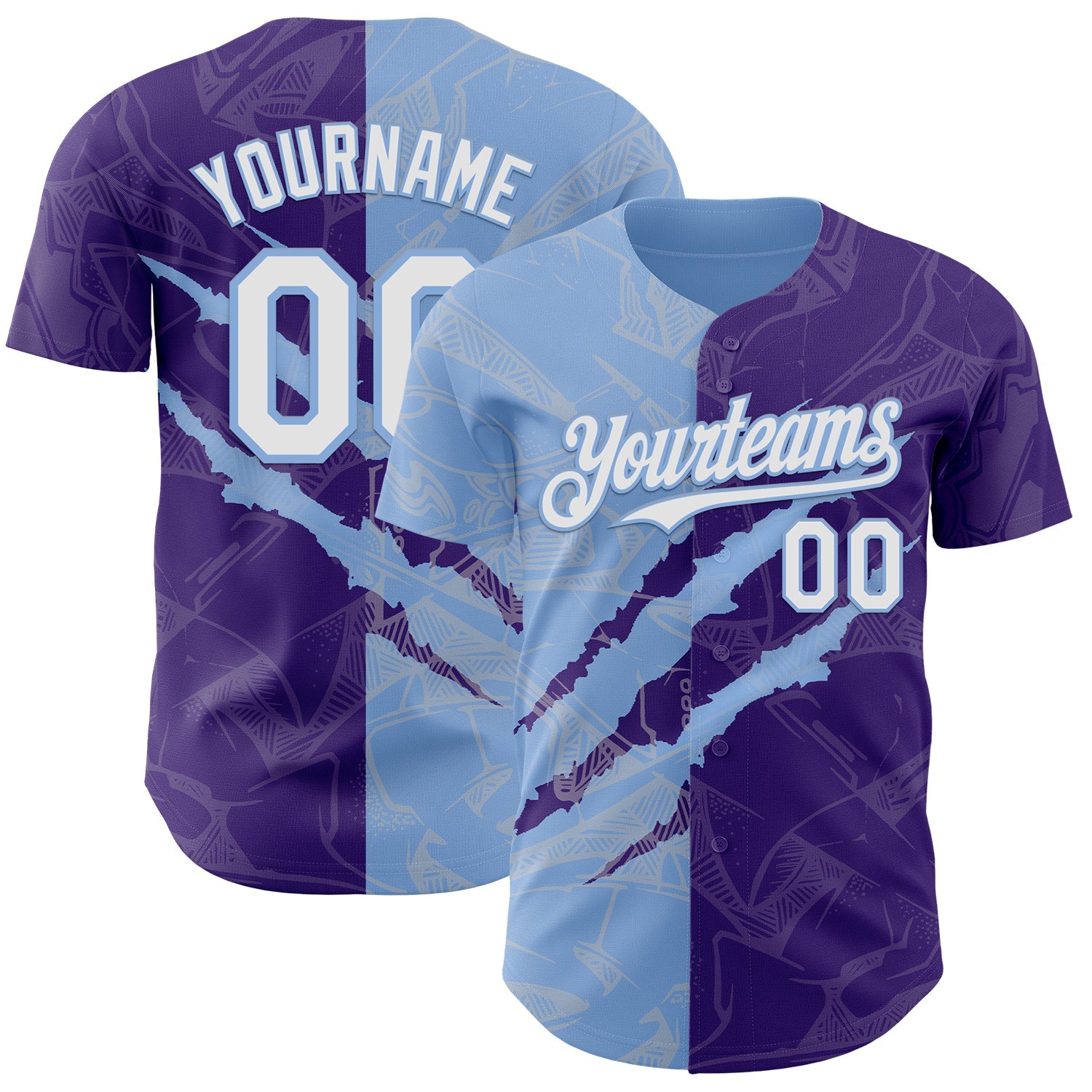 Custom Graffiti Pattern White Purple-Light Blue 3D Scratch Authentic Baseball Jersey - Sky-Custom
